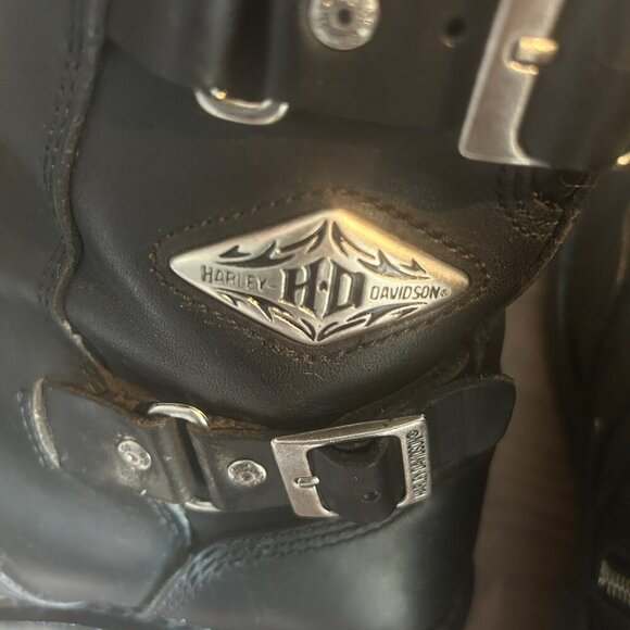 Harley Davidson Rare Fury Trunk Logo Black Leather Biker Boots Sz 10W Goth Punk - Picture 5 of 11